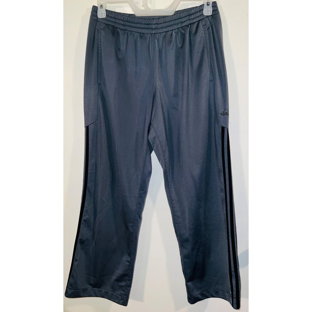Adidas Mens Grey Track Pants Side Stripes Pockets & Drawstring Size M